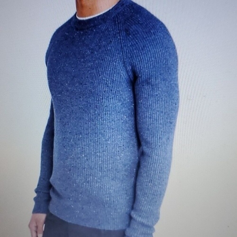 ABERCROMBIE & FITCH WOOL TEXTURED CREW NECK SWEATER MEN'S MEDIUM HEATHERED BLUE